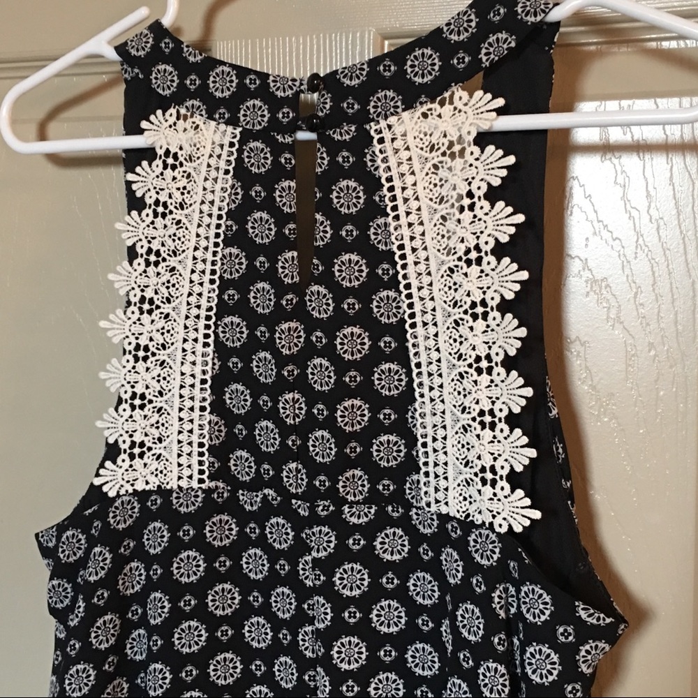 AS U WISH Black Patterned Dress with Lace Back.